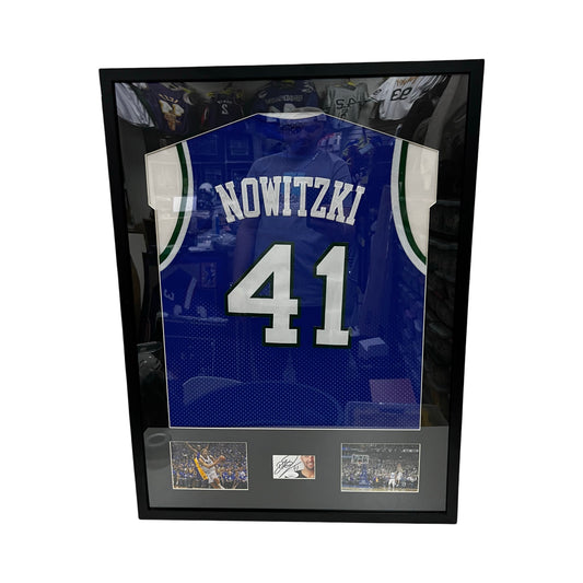 Dirk Nowitzki Dallas Mavericks Framed Jersey Autographed Cut JSA