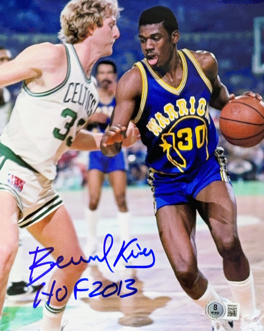 Bernard King Autographed Warriors Dribbling Against Larry Bird 8x10 Beckett