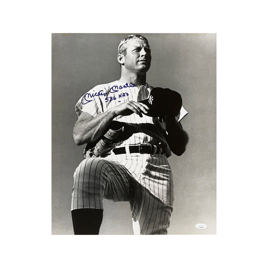 Mickey Mantle Autographed New York Yankees B&W 16x20 "536 HR's" Inscription JSA