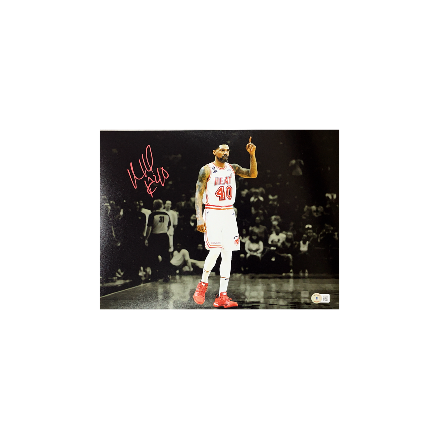 Udonis Haslem Autographed Miami Heat Finger Point 11x14 Beckett