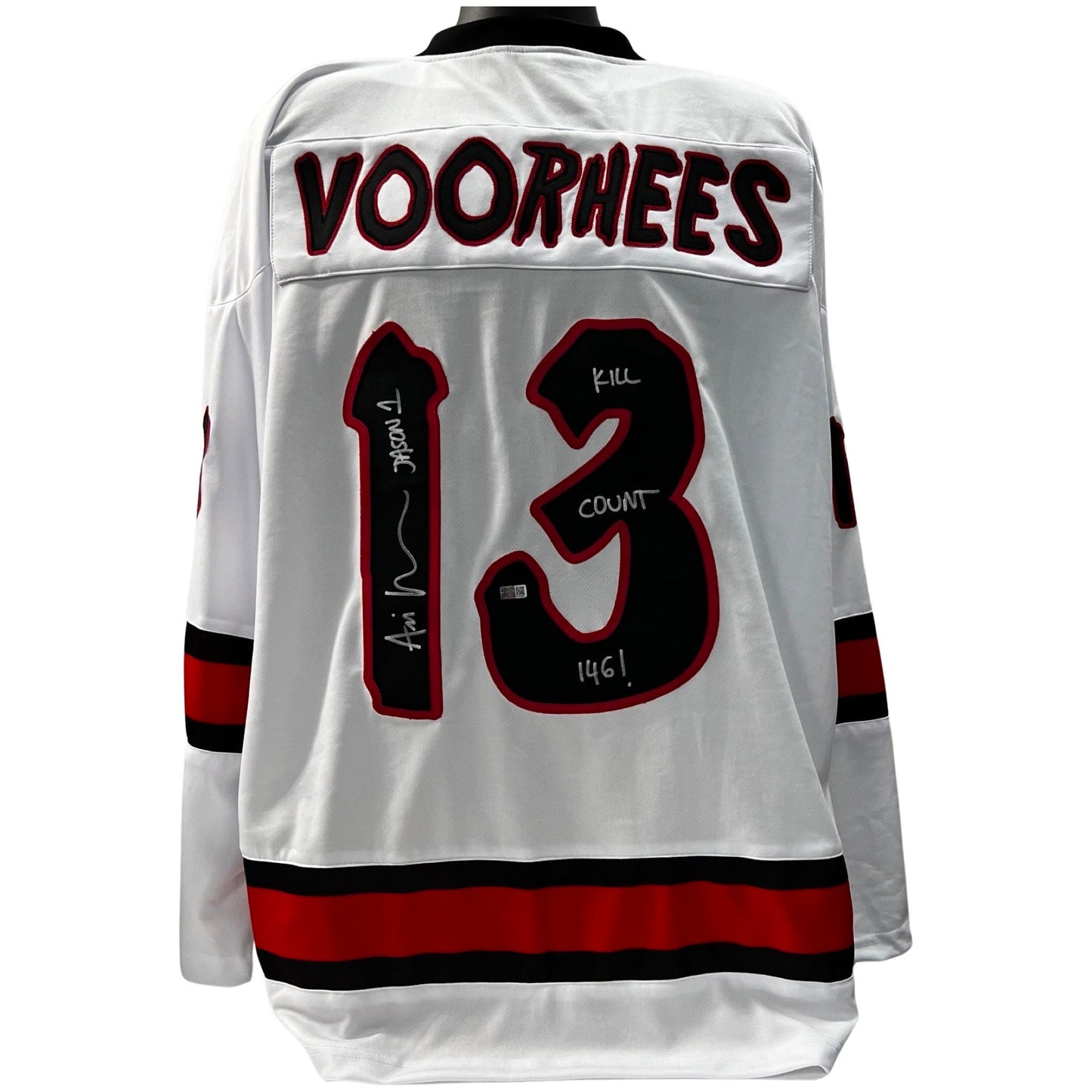 Ari Lehman Autographed Jason Voorhees Friday the 13th White Jersey Kill Count 146!, Jason 1 Inscriptions Steiner CX