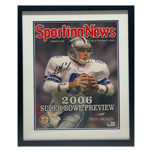 Troy Aikman Autographed Dallas Cowboys Framed 11x14 Sporting News Cover BAS