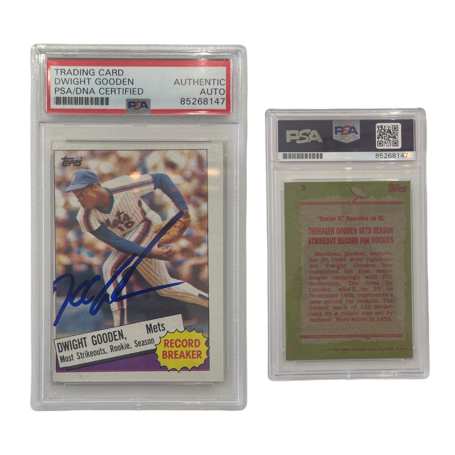 1985 Dwight Doc Gooden Topps Record Breaker #3 PSA Auto Authentic