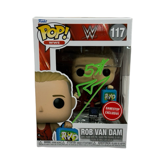 Rob Van Dam Autographed WWE ECW Funko Pop Neon Green Ink "5 Star" Inscription Beckett