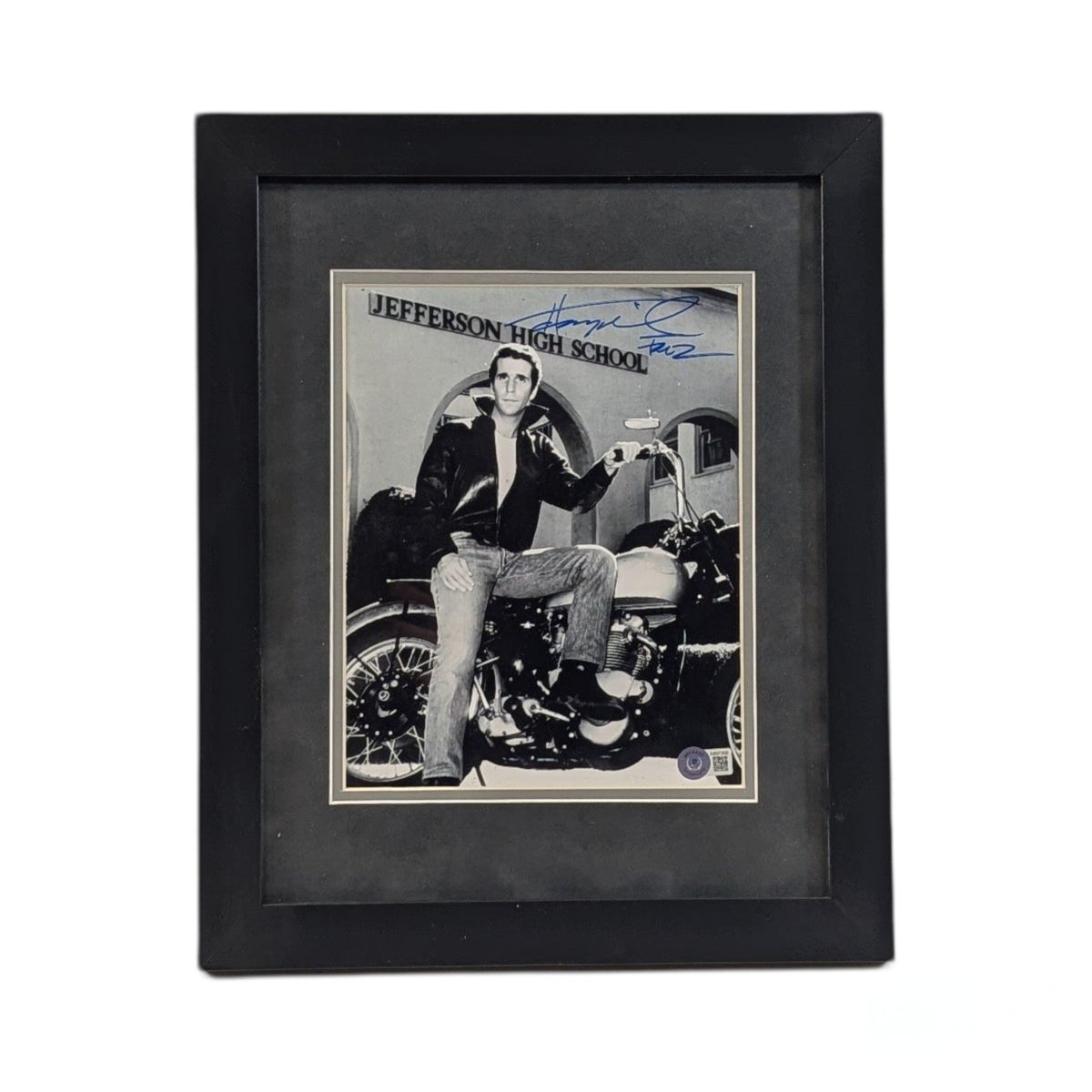 Henry Winkler Autographed Happy Days On Bike Framed 8x10 "Fonz" Inscription Beckett