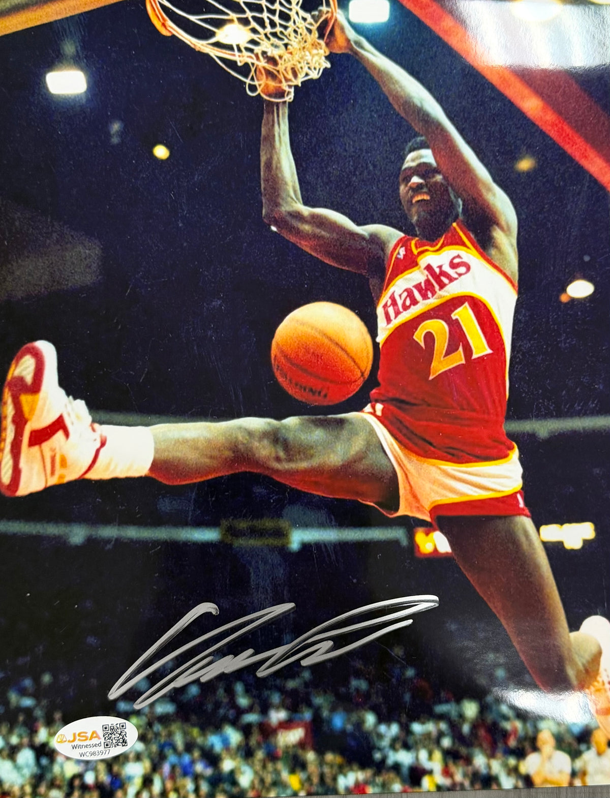 Dominique Wilkins Dunk Atlanta Hawks 8x10 JSA