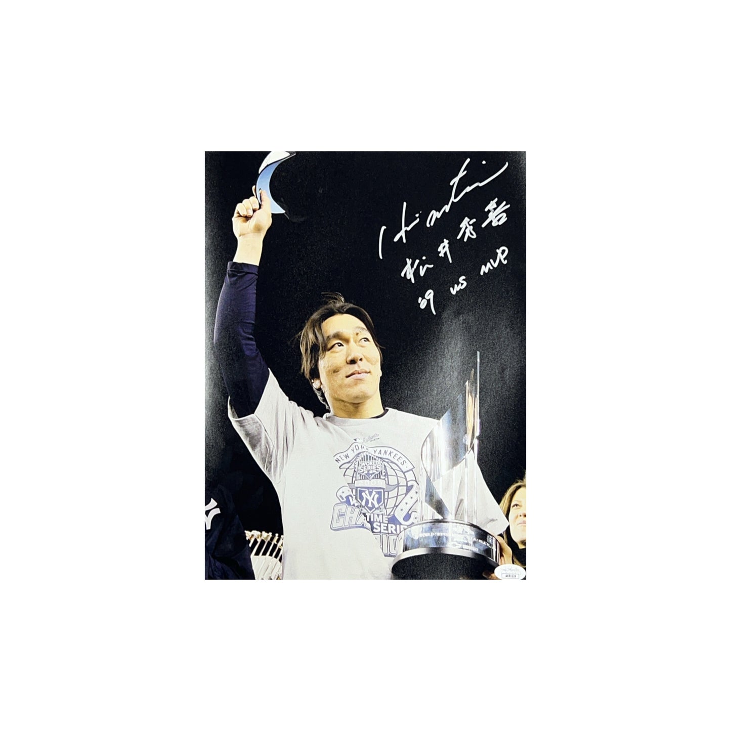 Hideki Matsui Autographed New York Yankees Cap Tip 11x14 "09 WS MVP & Japanese Name" Inscription JSA