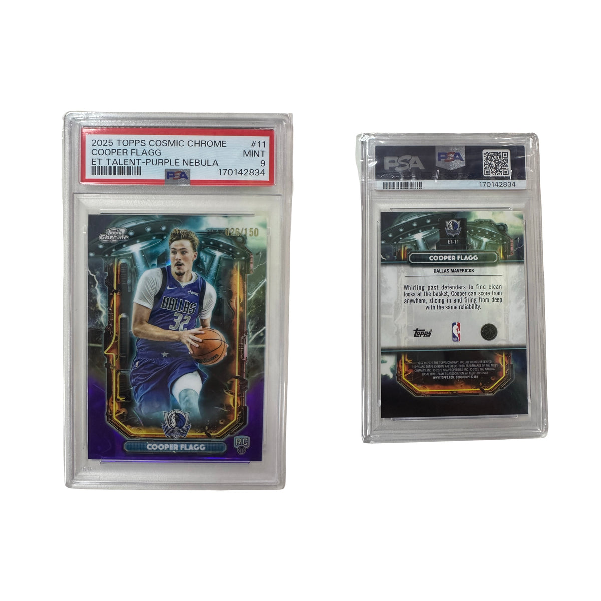 Cooper Flagg 2025 Topps Cosmic Chrome Rookie Purple Nebula /150 #11 PSA 9