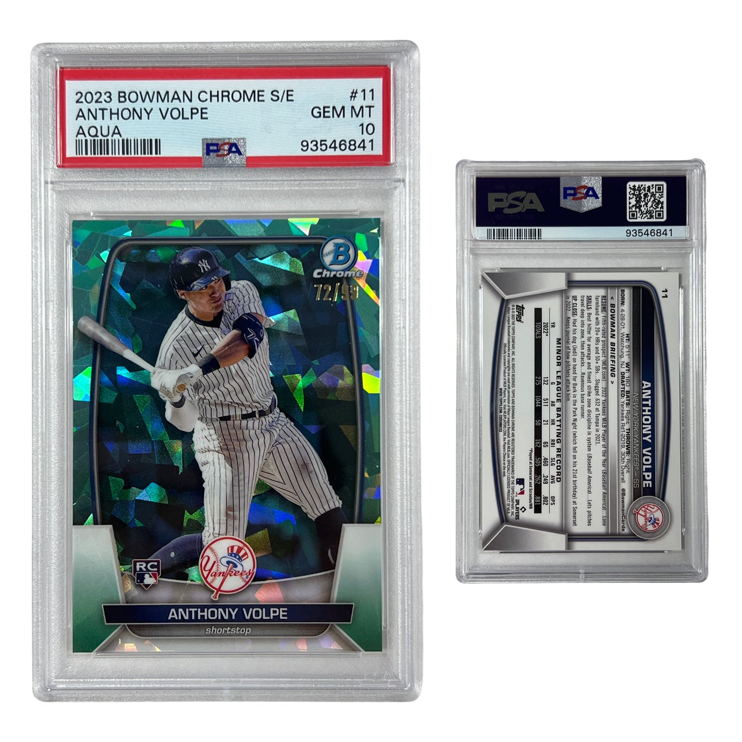 2023 Anthony Volpe Bowman Chrome Sapphire Edition Aqua /99 #11 PSA GEM MT 10