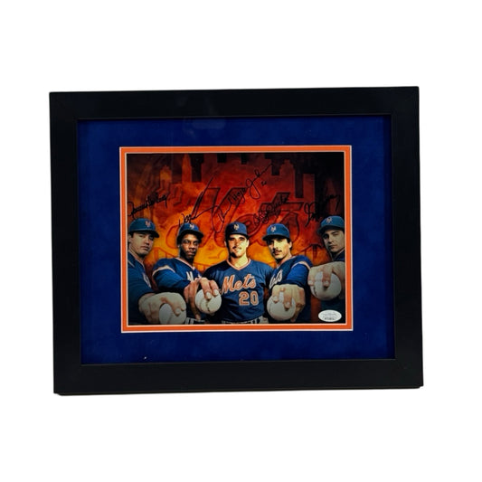 HOJO & The Starting Four Autographed New York Mets Framed Red Edit 8x10 JSA