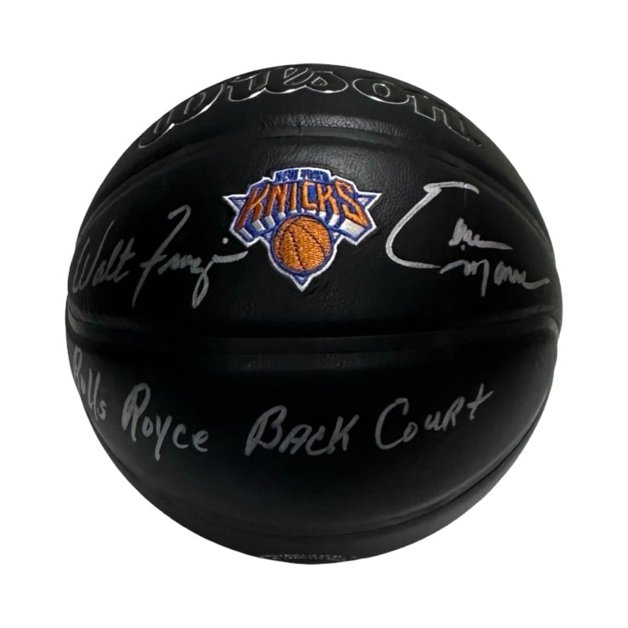 Walt Frazier & Earl Monroe Autographed New York Knicks Rolls Royce Backcourt Black Wilson Basketball JSA COA