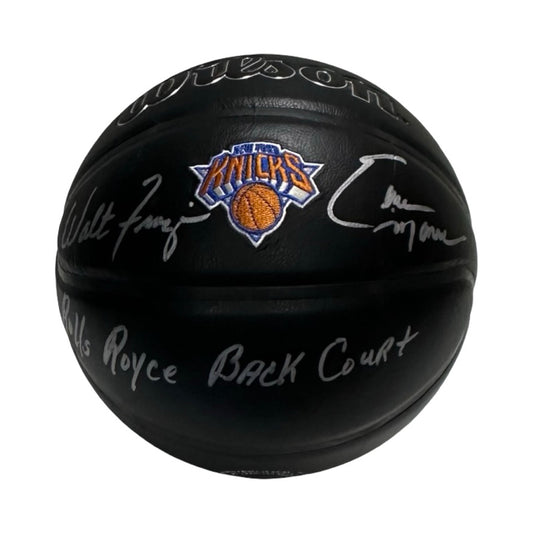 Walt Frazier & Earl Monroe Autographed New York Knicks Rolls Royce Backcourt Black Wilson Basketball JSA COA