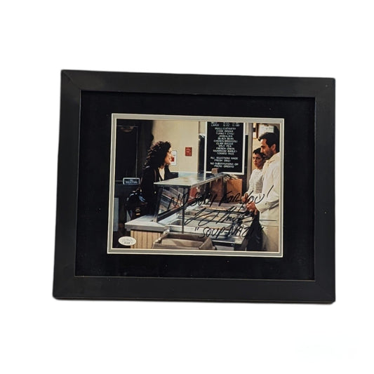 Larry Thomas Autographed Seinfeld Soup Nazi W/ Elaine Framed 8x10 "No Soup For You! & Soup Nazi" Inscription JSA