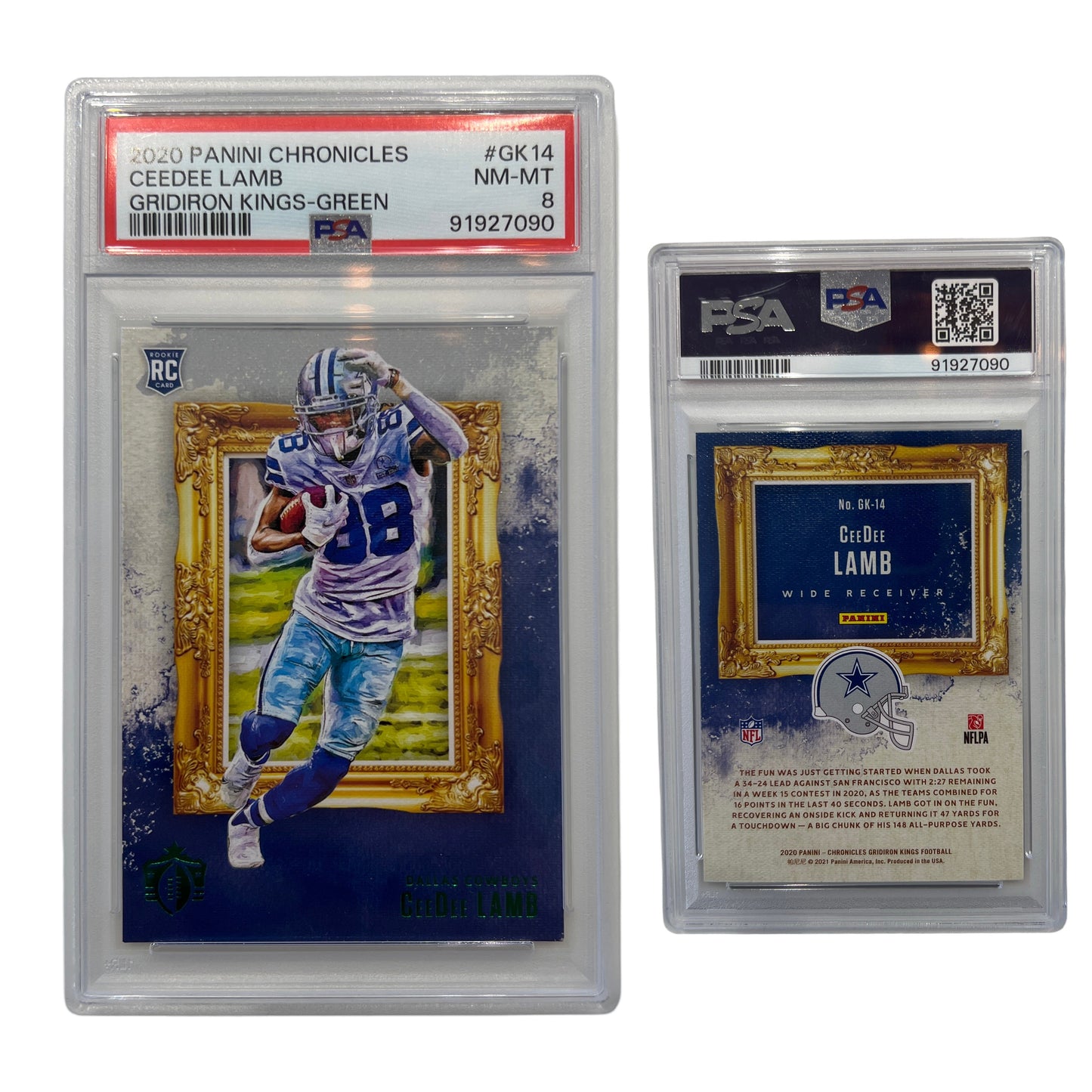 2020 CeeDee Lamb Panini Chronicles Gridiron Kings-Green #GK14 PSA NM-MT 8