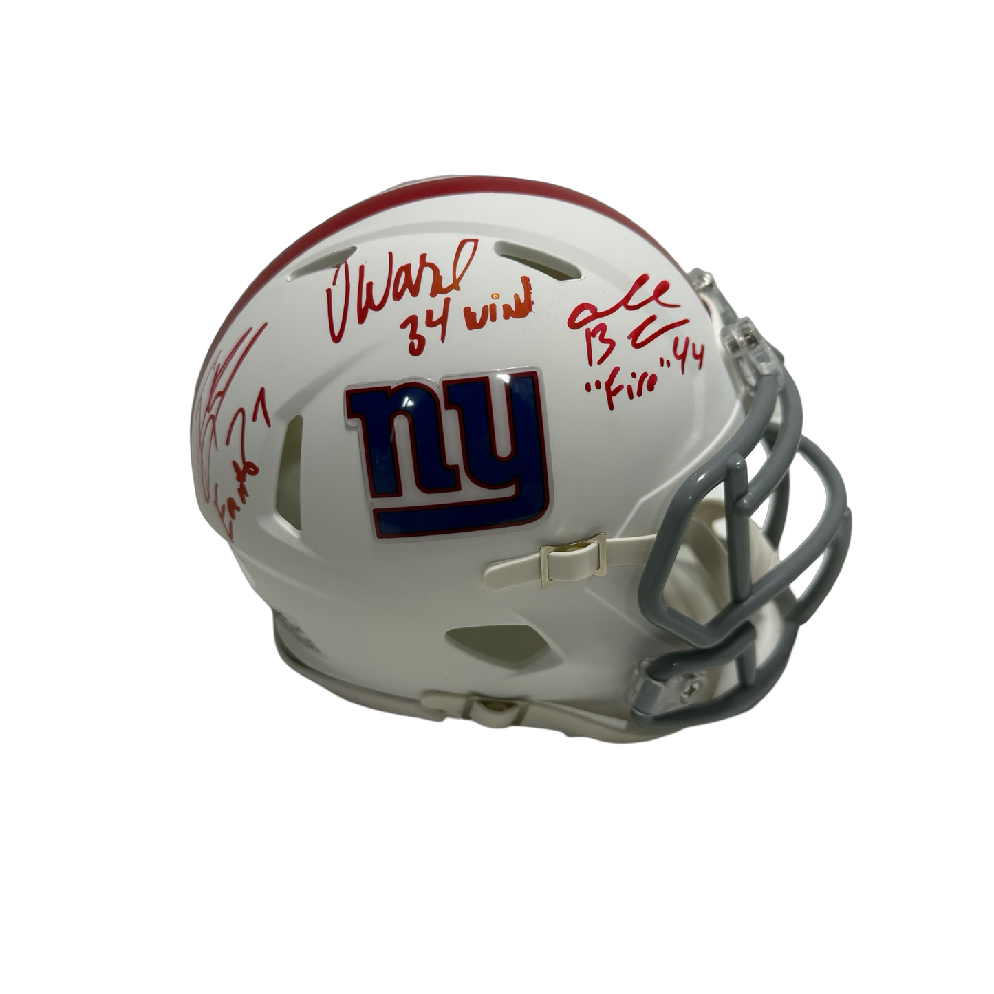 Ahmad Bradshaw, Brandon Jacobs, & Derrick Ward Autographed New York Giants "Earth, Wind, Fire" Inscribed Flat White Speed Mini Helmet JSA