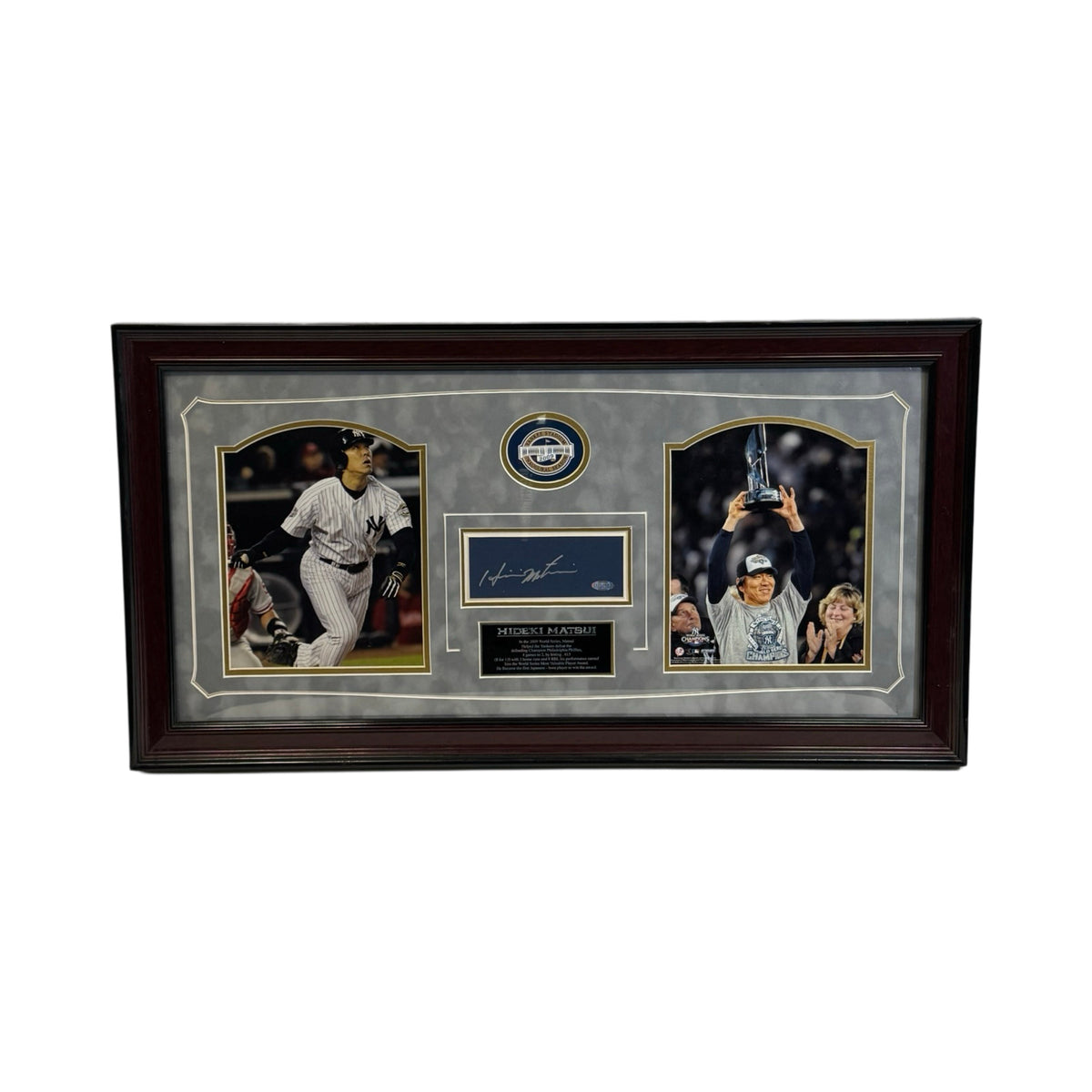 Hideki Matsui Autographed New York Yankees Framed Chit Collage Steiner 14x29 Frame