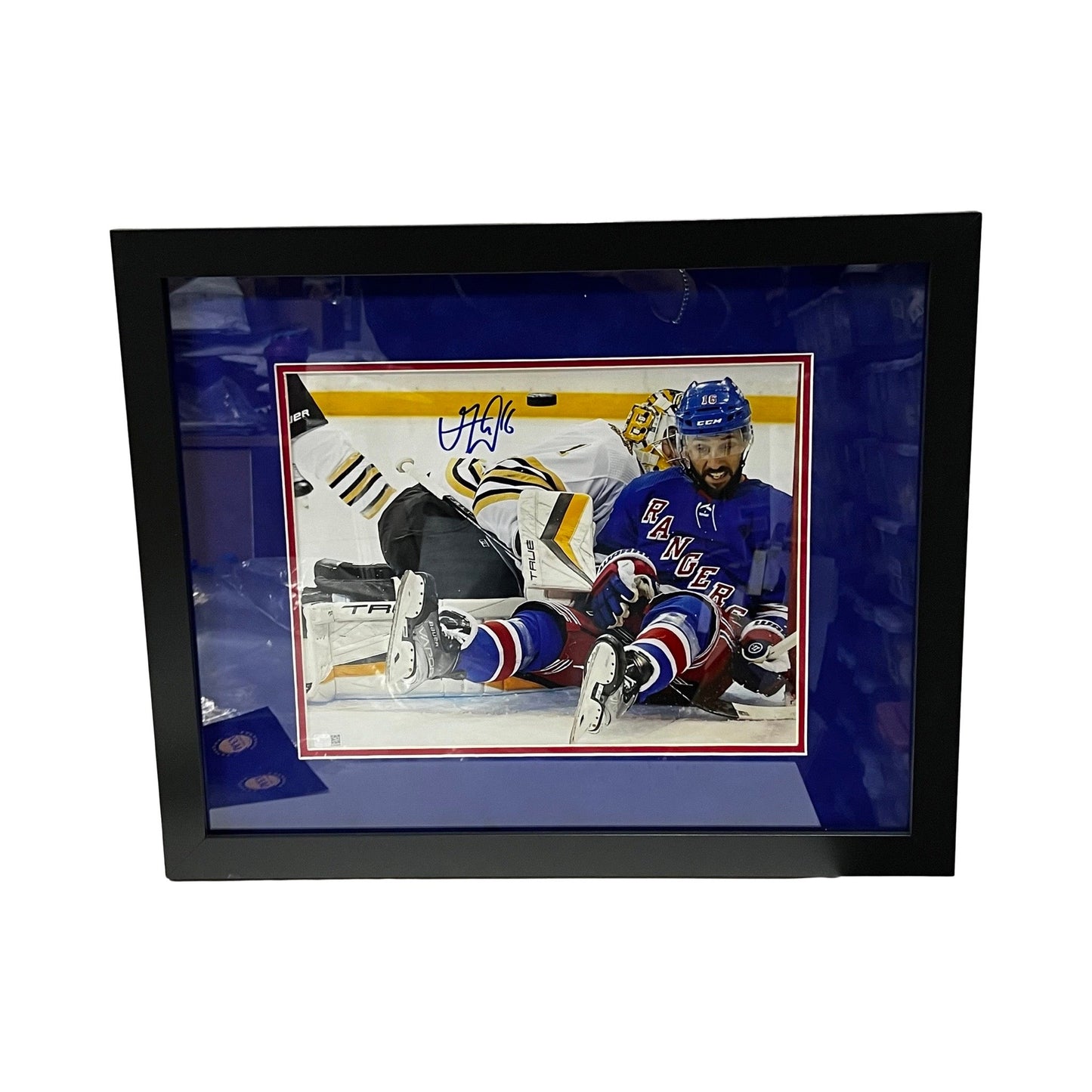Vincent Trocheck Autographed New York Rangers Goalie Crash 11x14 Steiner CX - Framed