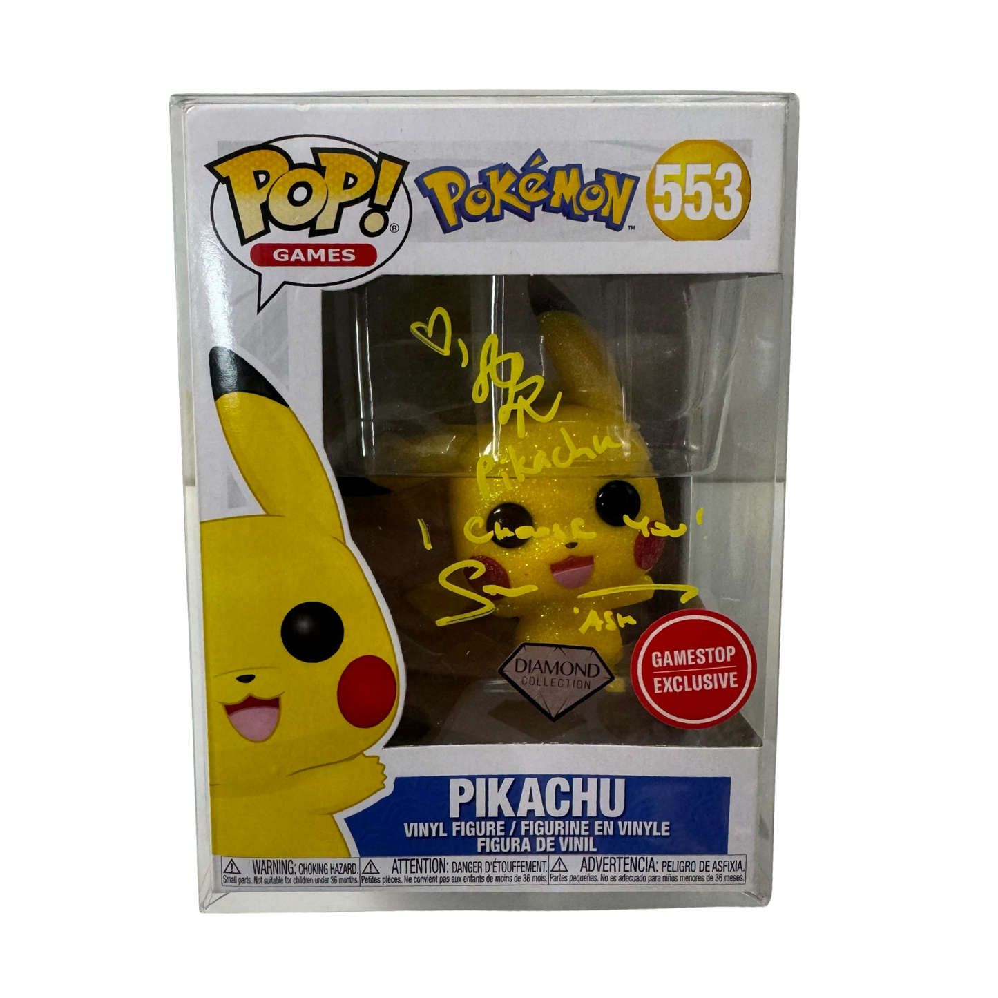 Sarah Natochenny Autographed Pokémon Pikachu Funko Pop “Pikachu I Choose You!, Ash” Inscriptions JSA