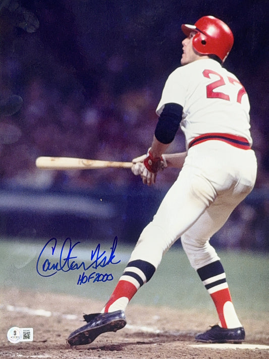 Carlton Fisk Autographed Boston Red Sox Batting "HOF 2000" 11x14 Beckett