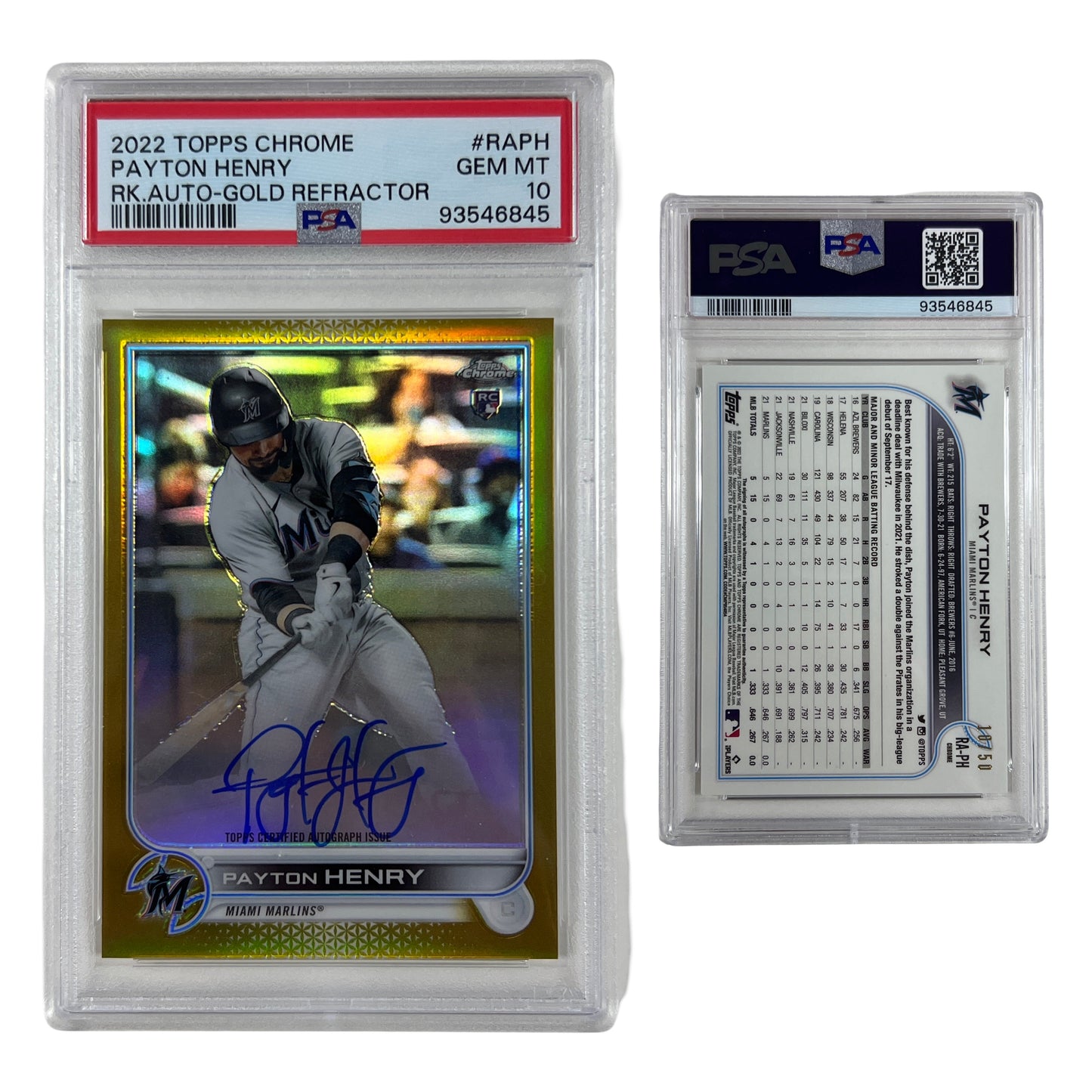 2022 Payton Henry Topps Chrome Autograph Gold Refractor /50 #RAPH PSA GEM MT 10
