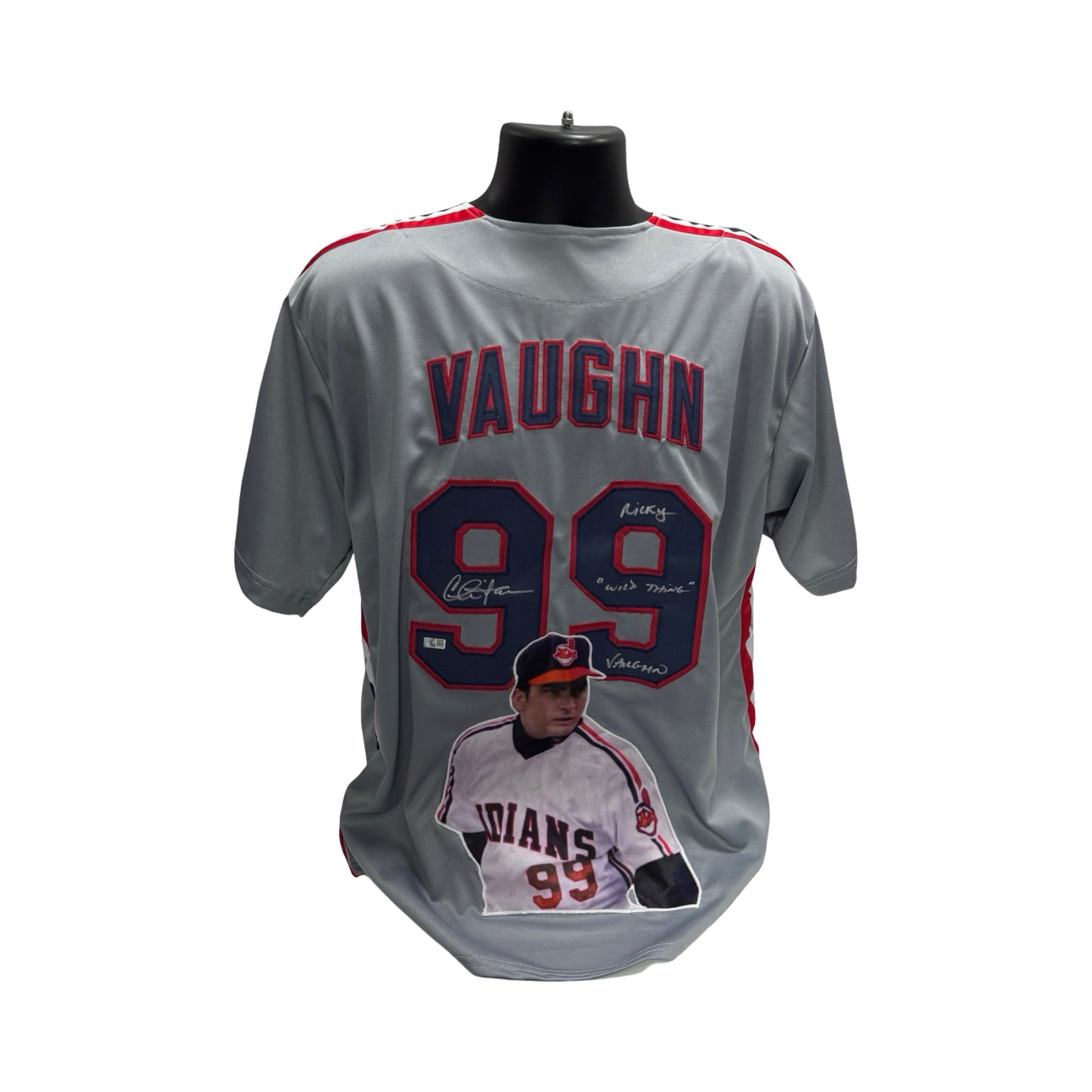Charlie Sheen Autographed Major League Ricky Vaughn Grey Cleveland Indians Art Jersey Ricky Wild Thing Vaughn Inscription Steiner CX