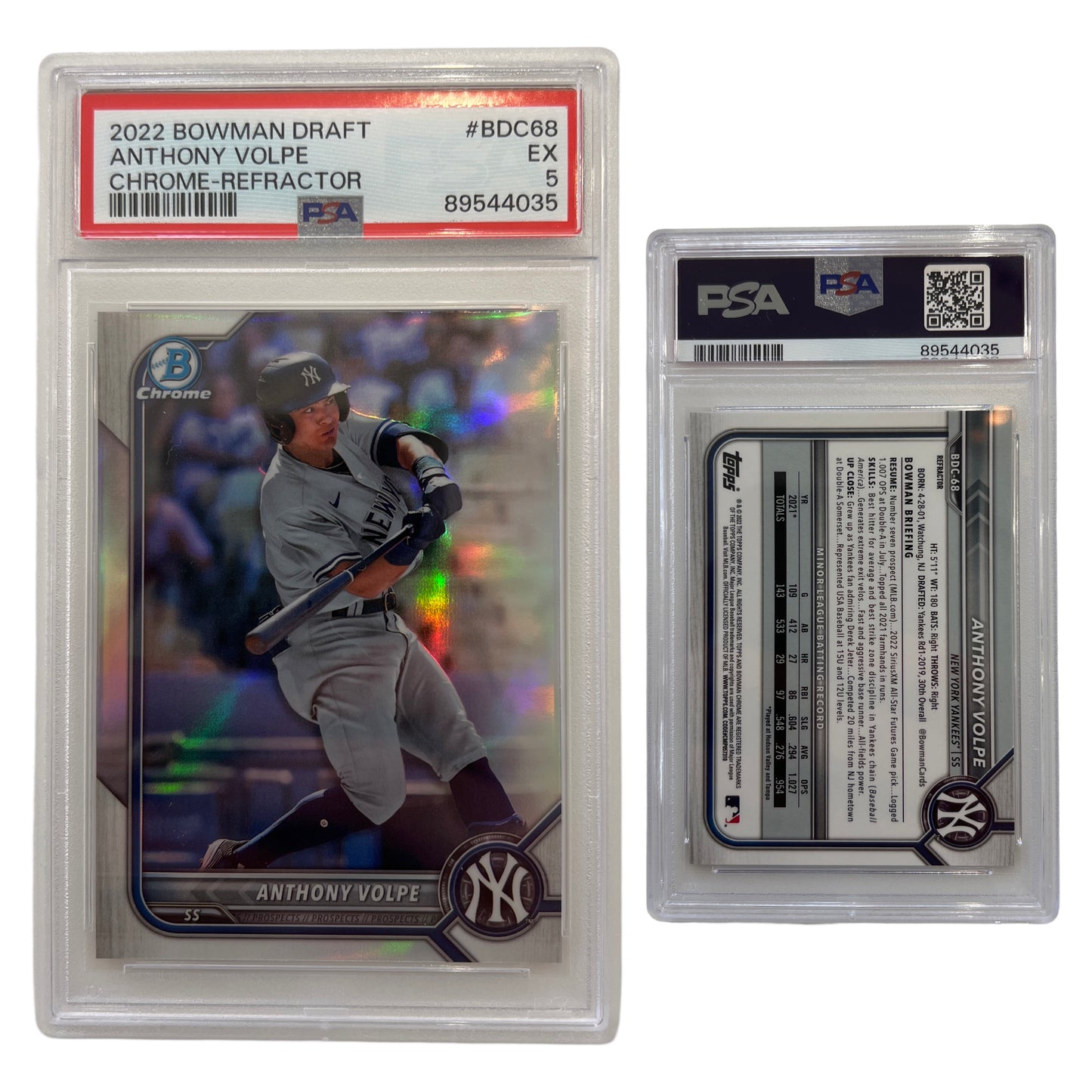 2022 Anthony Volpe Bowman Draft Chrome Refractor PSA #BDC68 PSA EX 5