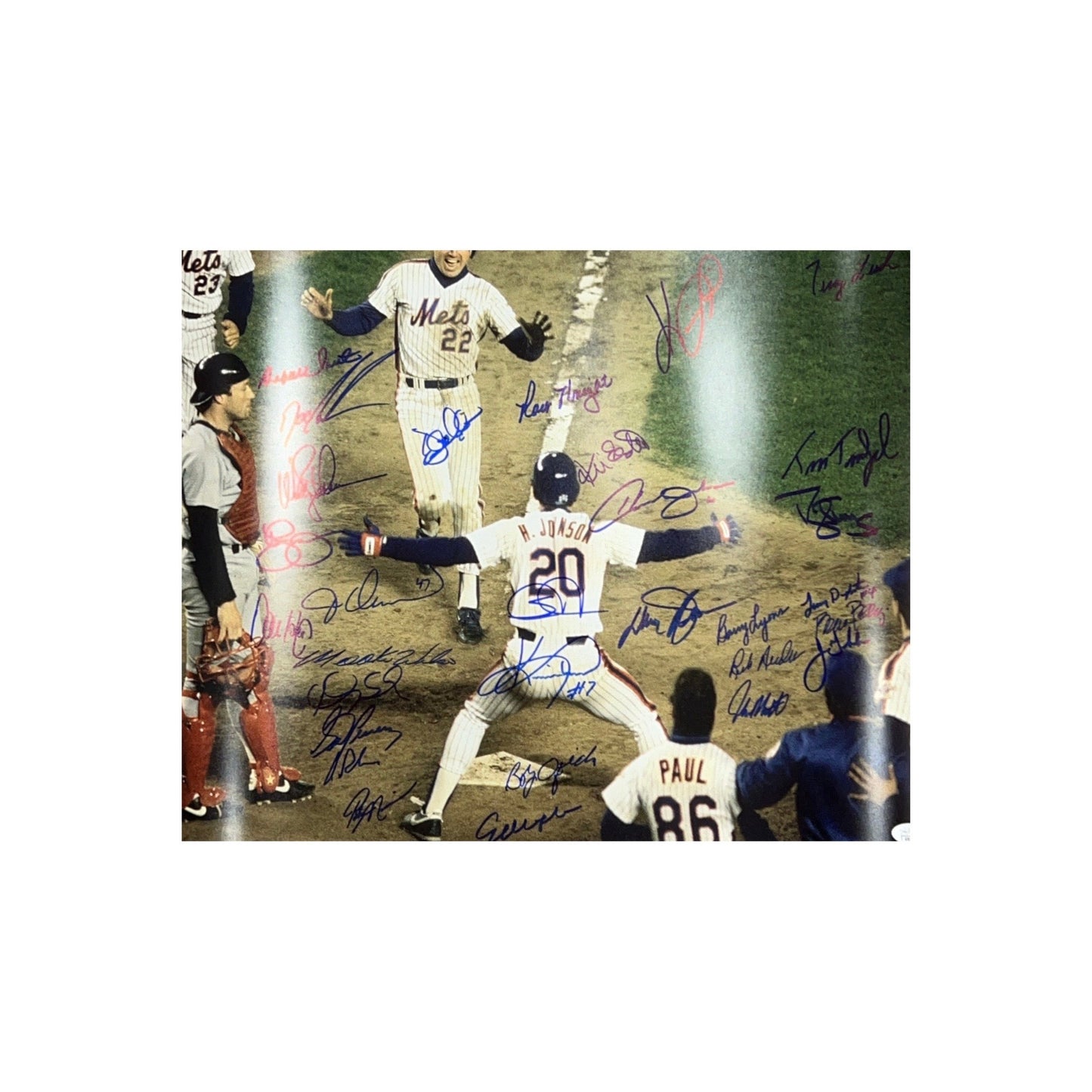 1986 New York Mets Team Autographed Game Winnings Run 16x20 30 Total Autographs JSA