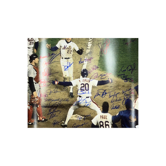 1986 New York Mets Team Autographed Game Winnings Run 16x20 30 Total Autographs JSA