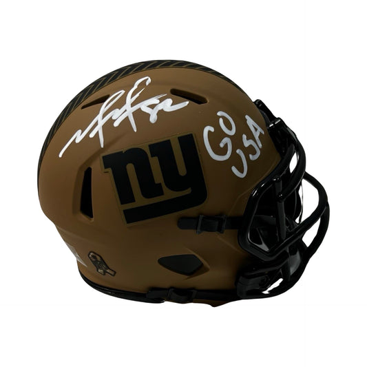 Mario Manningham Autographed New York Giants Salute to Service Mini Helmet "Go USA" Steiner CX