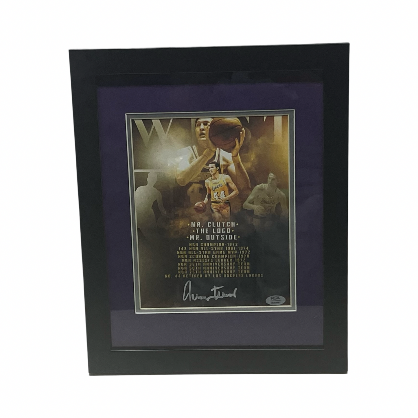 Jerry West Autographed Los Angeles Lakers Career Stats 8x10 PSA - Framed