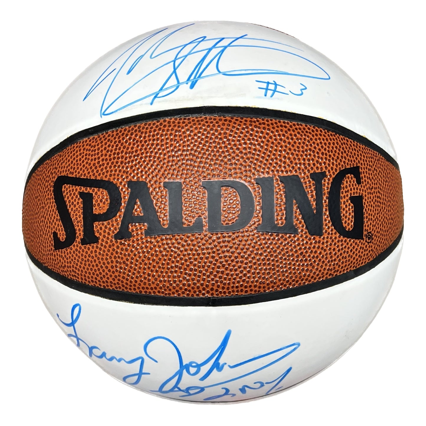 John Starks & Larry Johnson Autographed New York Knicks Spalding White Panel Basketball Beckett