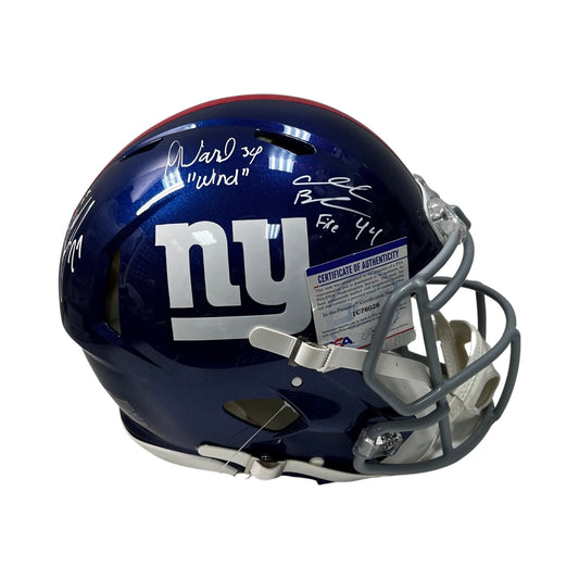 Brandon Jacobs, Ahmad Bradshaw & Derrick Ward Autographed New York Giants Speed Authentic Helmet “Earth, Wind, Fire" Inscriptions PSA