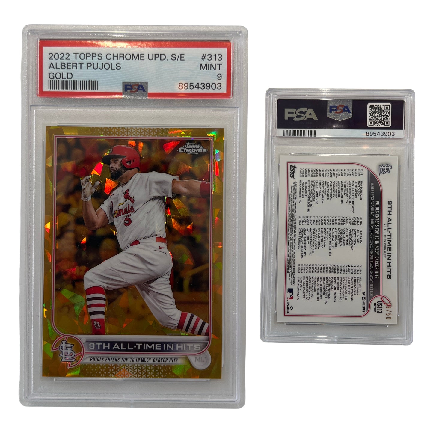 2022 Albert Pujols Topps Chrome Update Sapphire Edition Gold /50 #313 PSA MINT 9