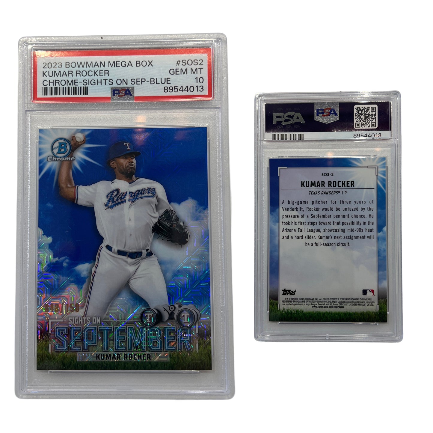 2023 Kumar Rocker Bowman Mega Box Chrome Sights On September Blue /150 #SOS2 PSA GEM MT 10