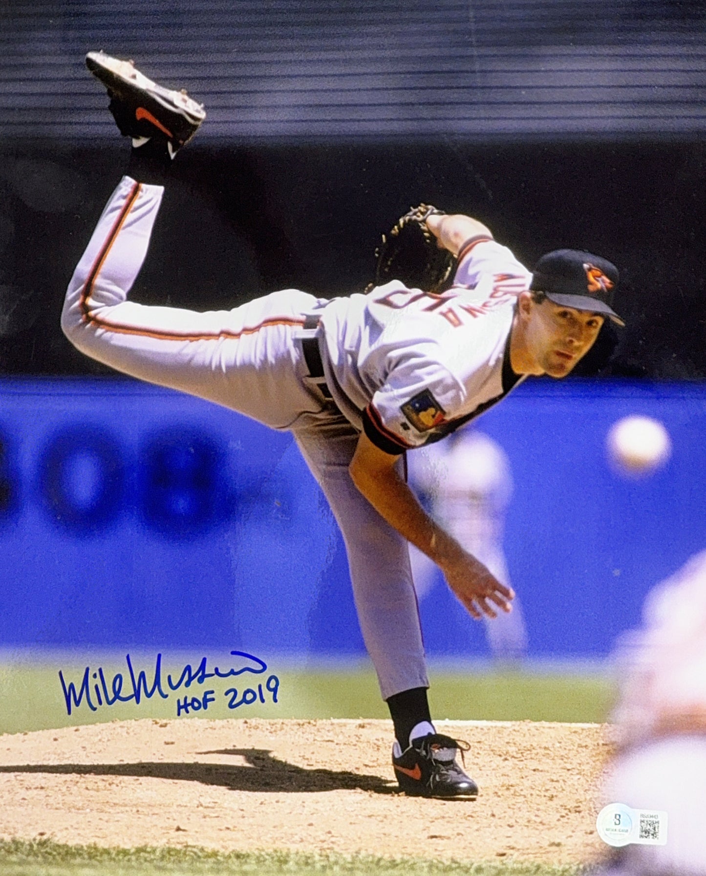 Mike Mussina Autographed Baltimore Orioles Pitch 11x14 Beckett