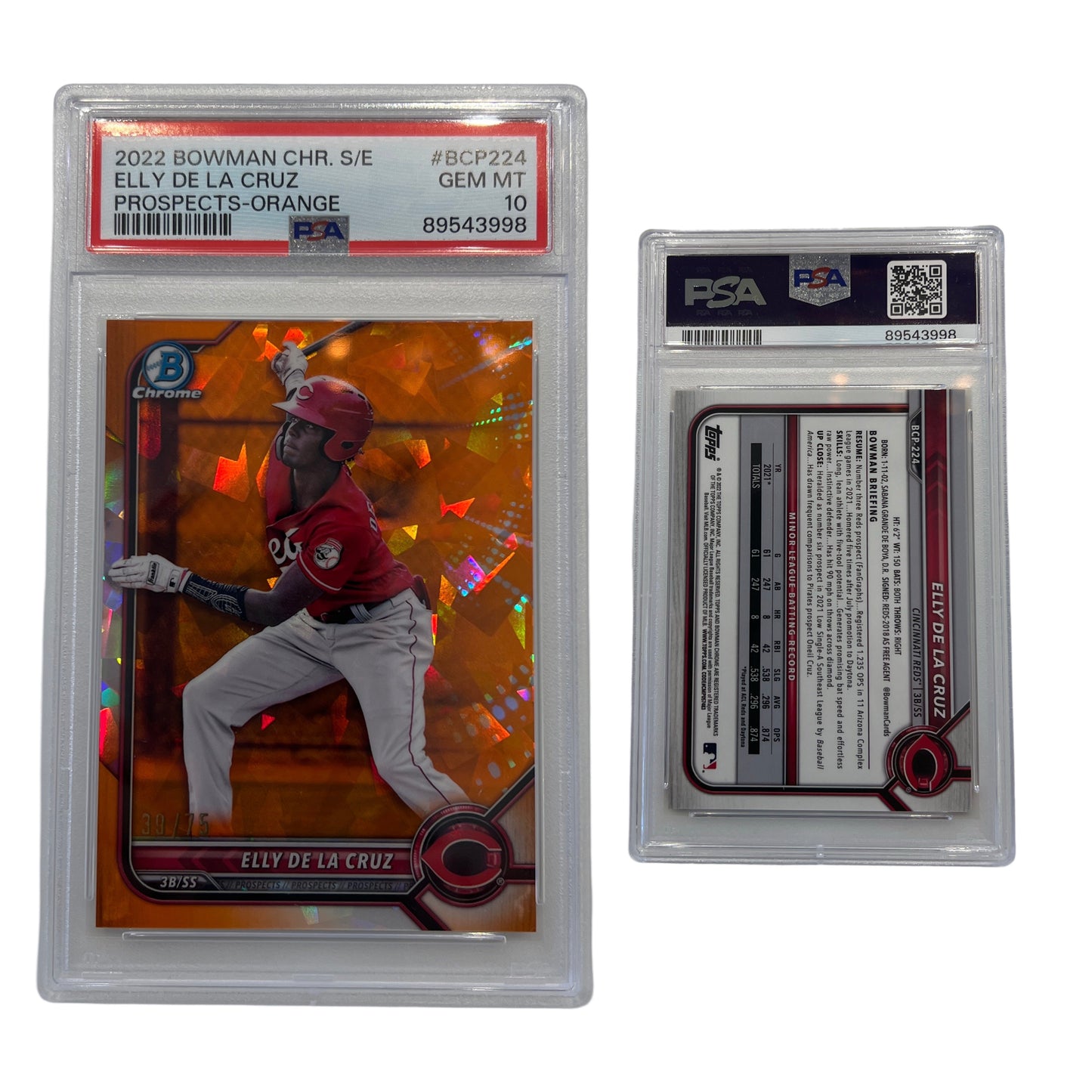 2022 Elly De La Cruz Bowman Chrome Sapphire Edition Prospects Orange /75 #BCP224 PSA GEM MT 10