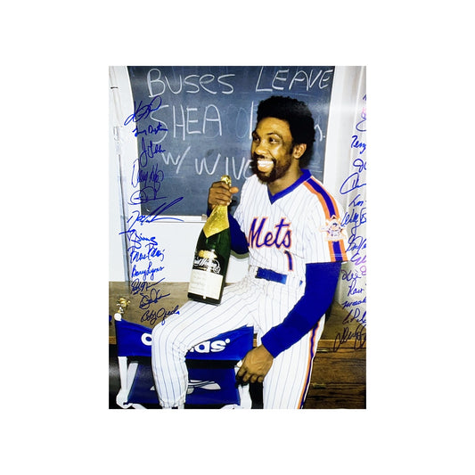 1986 New York Mets Team Autographed Mookie Wilson Champagne 16x20 26 Total Autographs JSA