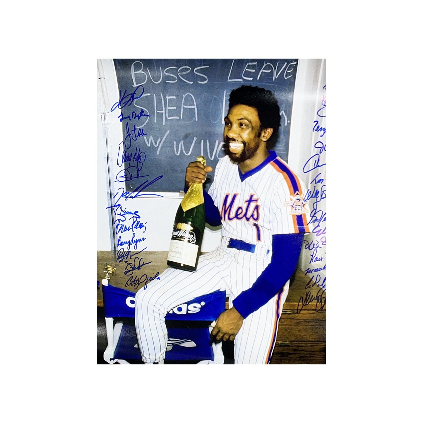 1986 New York Mets Team Autographed Mookie Wilson Champagne 16x20 26 Total Autographs JSA - Unframed
