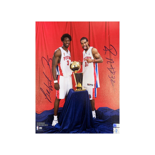 Rip Hamilton & Ben Wallace Autographed Detroit Pistons Red Curtain 16x20 Steiner CX