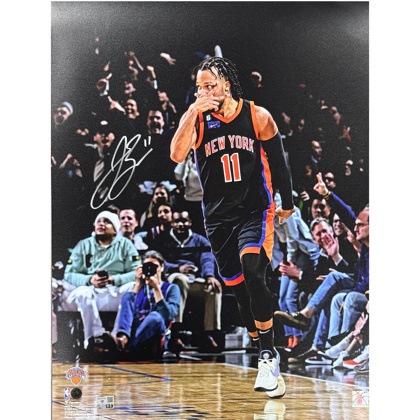 Jalen Brunson Autographed New York Knicks Mask Celebration 16x20 Photo Fanatics COA