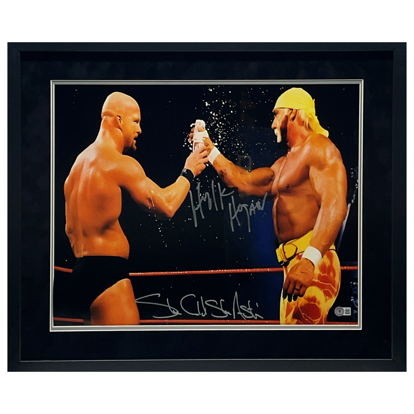 Hulk Hogan & Stone Cold Steve Austin WWE Signed 16x20 Framed Autographed Beckett BAS