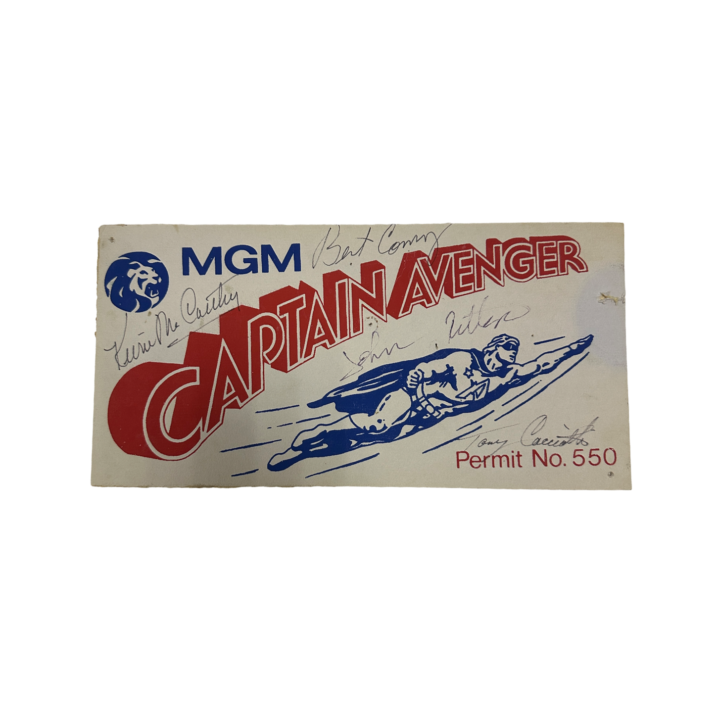 John Ritter, Bert Convy,Kevin McCarthy and Tony Cacciotti Autographed Captain Avenger Parking Sign JSA