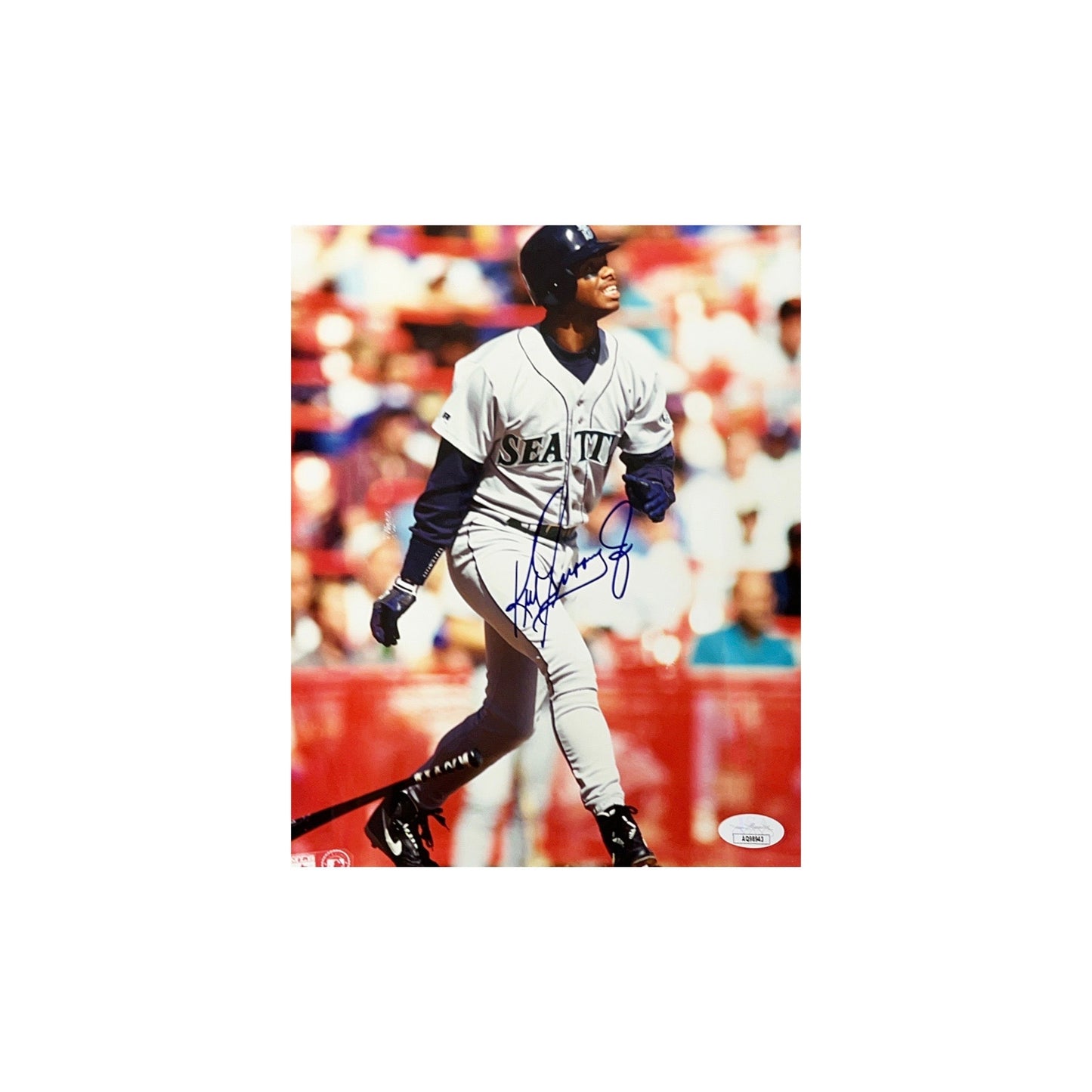 Ken Griffey Jr. Autographed Seattle Mariners After Swing 8x10 JSA