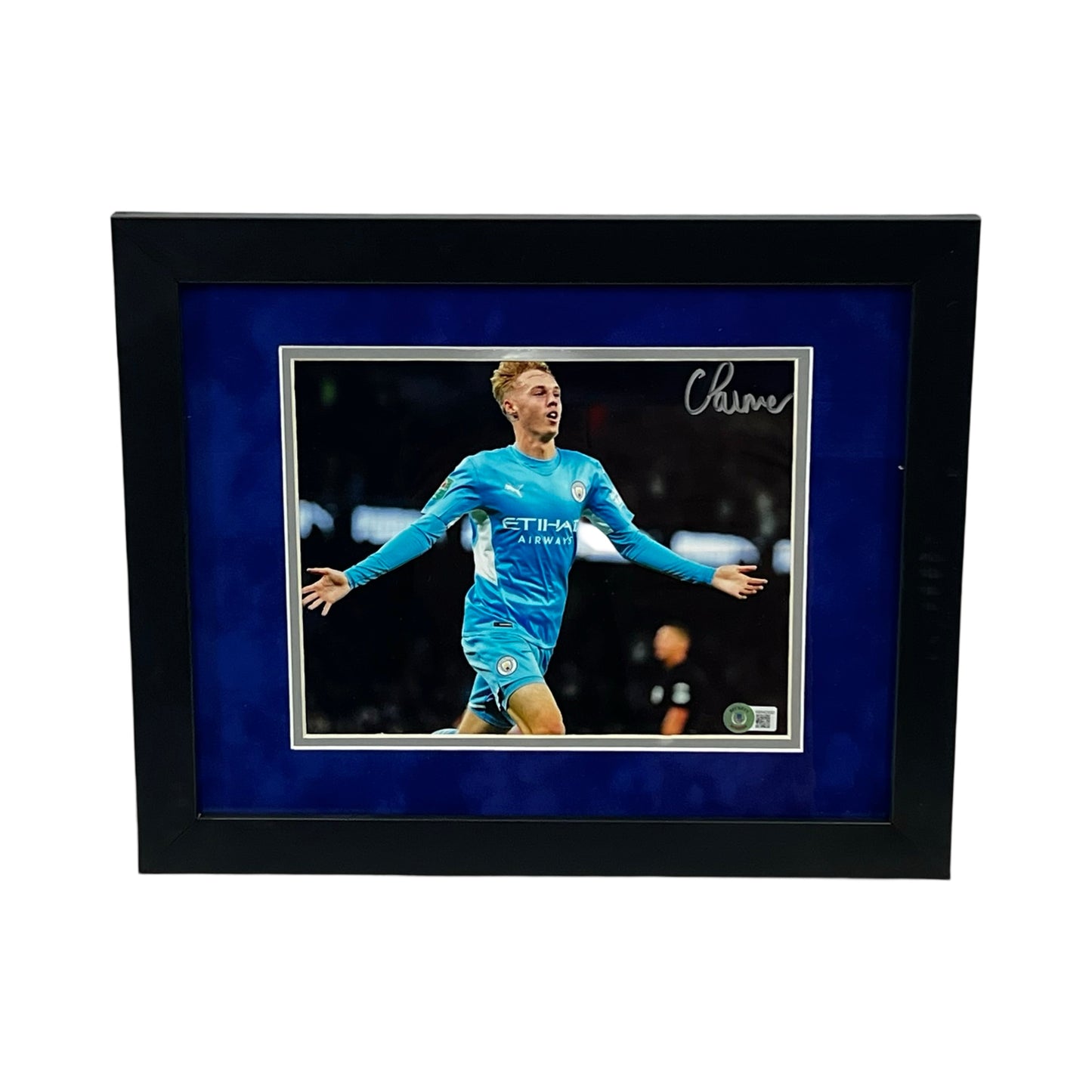 Cole Palmer Autographed Manchester City Blue Jersey 8x10 Beckett - Framed