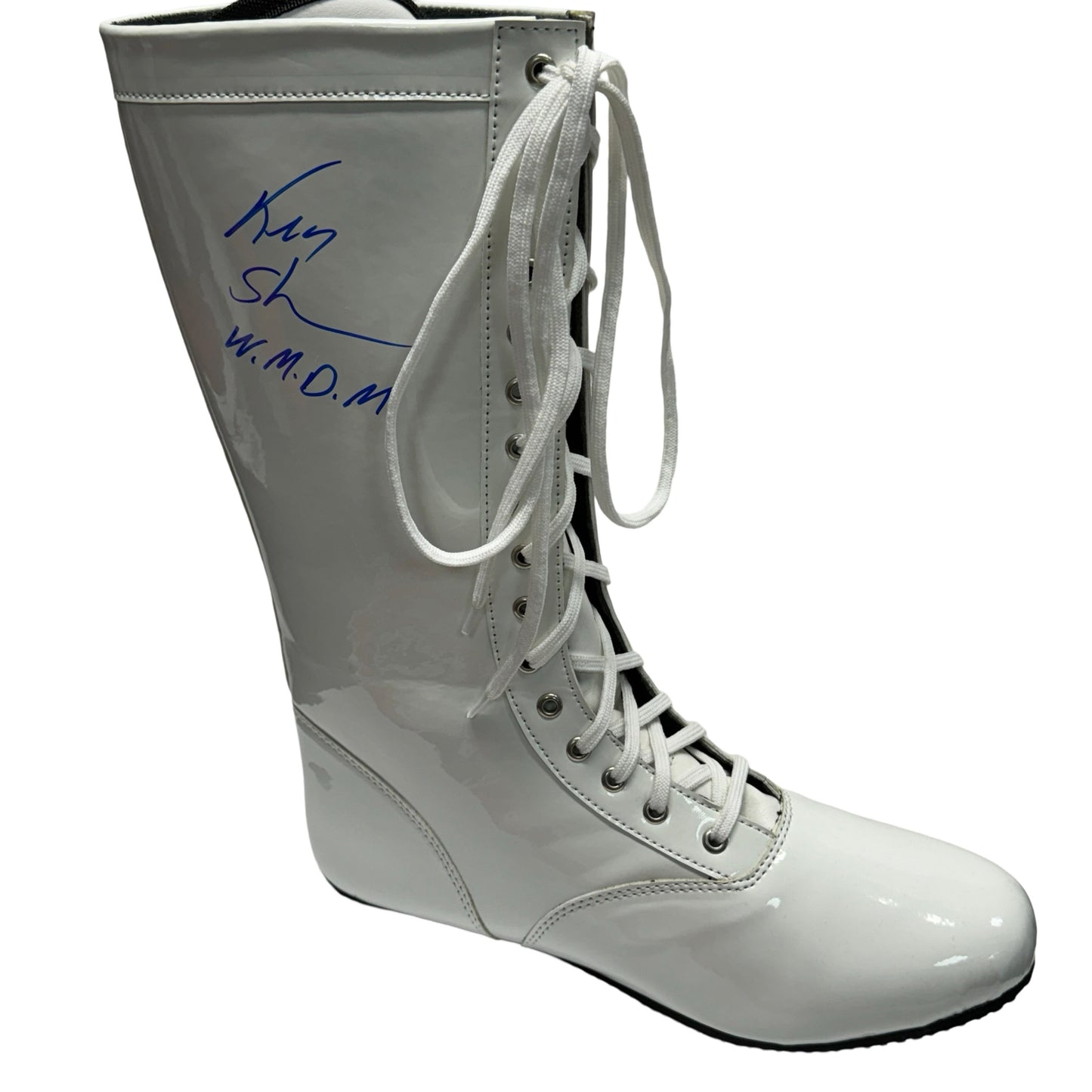 Ken Shamrock Autographed WWE WWF White Boot "W.M.D.M." Inscription Beckett