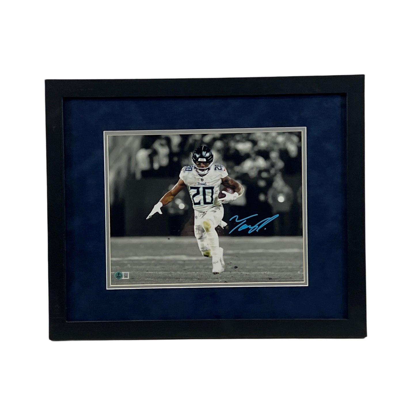 Tony Pollard Autographed Tennessee Titans Framed B&W 11x14 Beckett