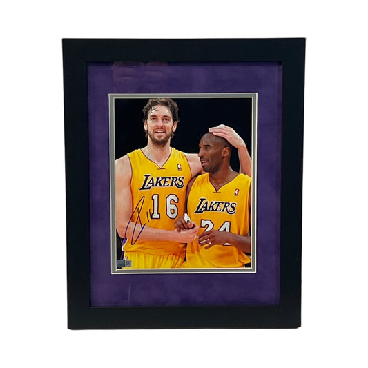 Pau Gasol Autographed Los Angeles Lakers Patting Kobe's Head Long Hair Framed 8x10 Steiner CX