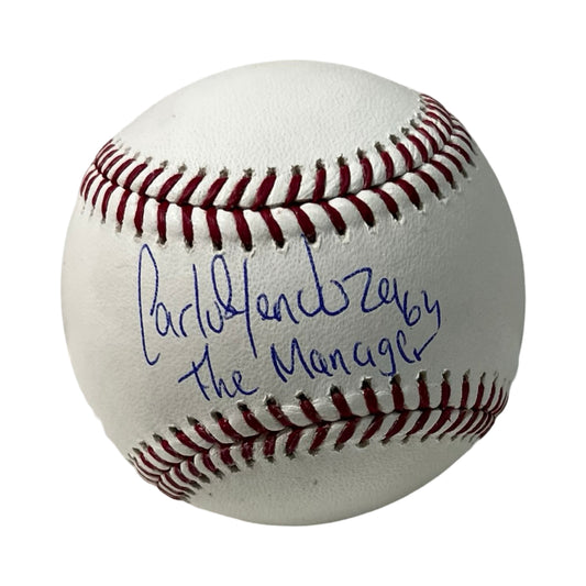 Carlos Mendoza Autographed OMLB "The Manager" Inscription JSA
