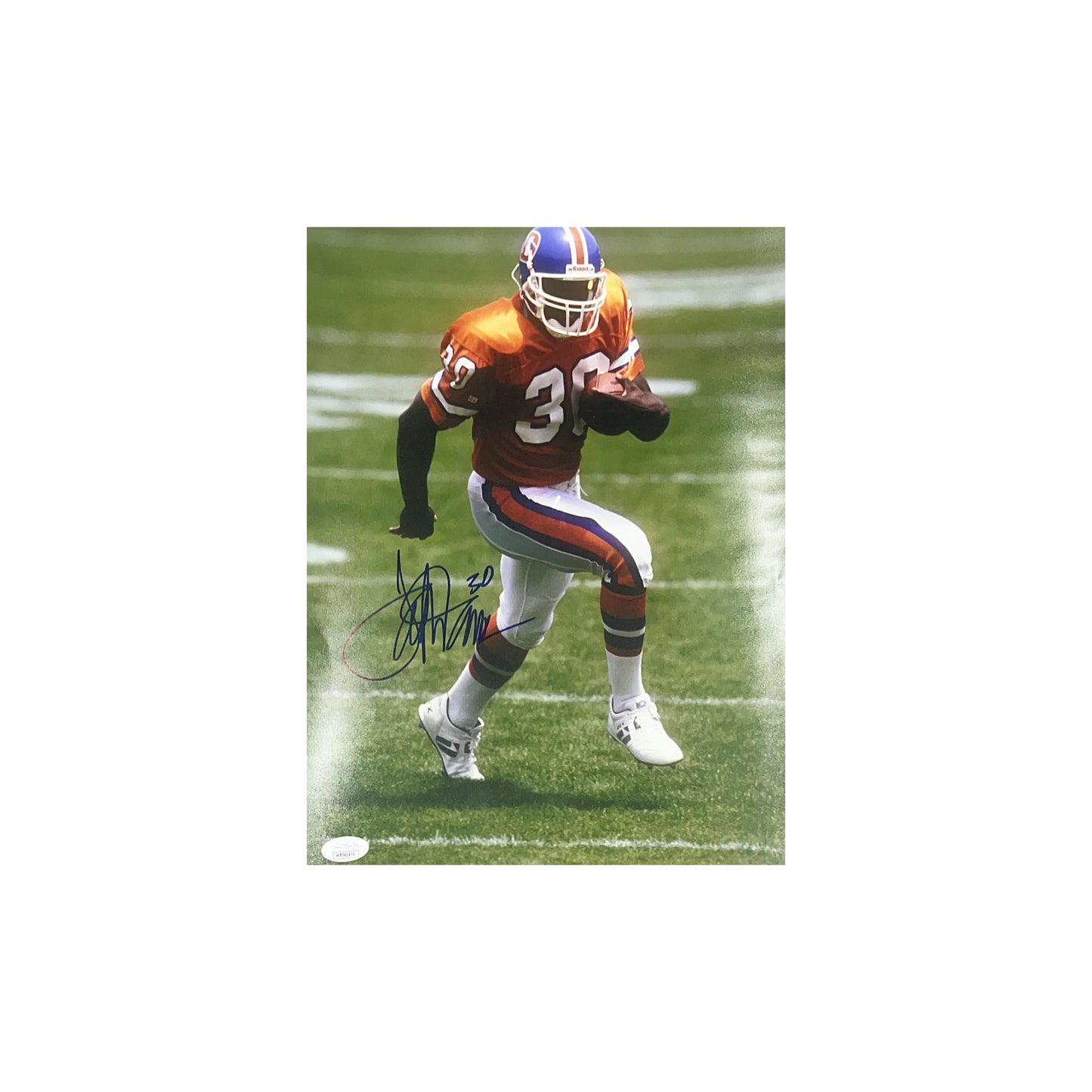 Terrell Davis Autographed Denver Broncos Orange Jersey Rush 11x14 JSA