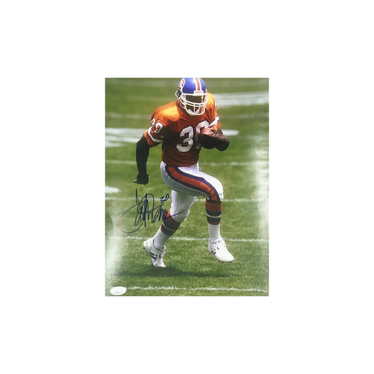 Terrell Davis Autographed Denver Broncos Orange Jersey Rush 11x14 JSA